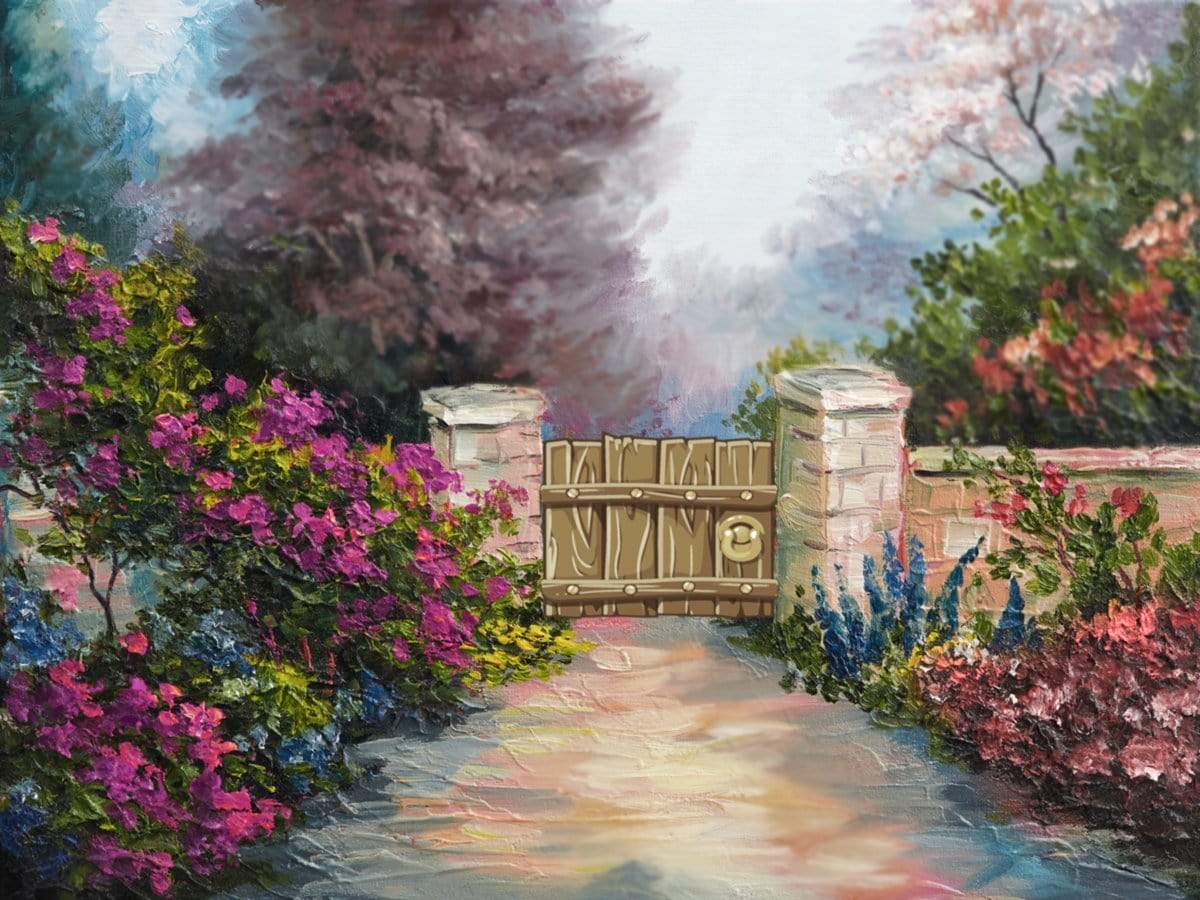 Kate写真撮影のためのケイト春の花と柵の子供たちの背景JFCC設計