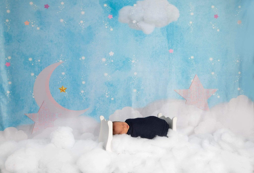Kate写真撮影のための月と星の子供たちの背景を持つ雲JFCCデザイン