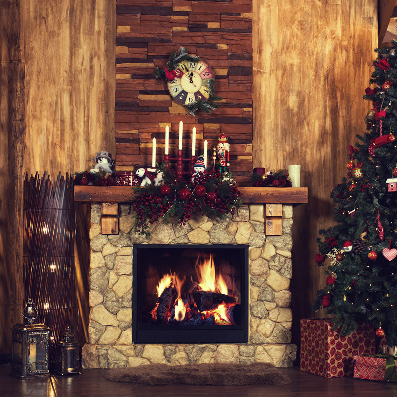 Kate レトロな暖炉のクリスマスツリーの背景