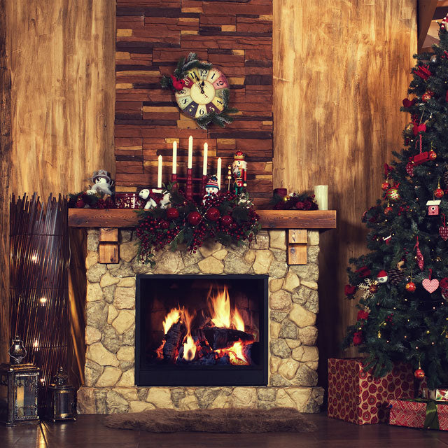 Kate レトロな暖炉のクリスマスツリーの背景
