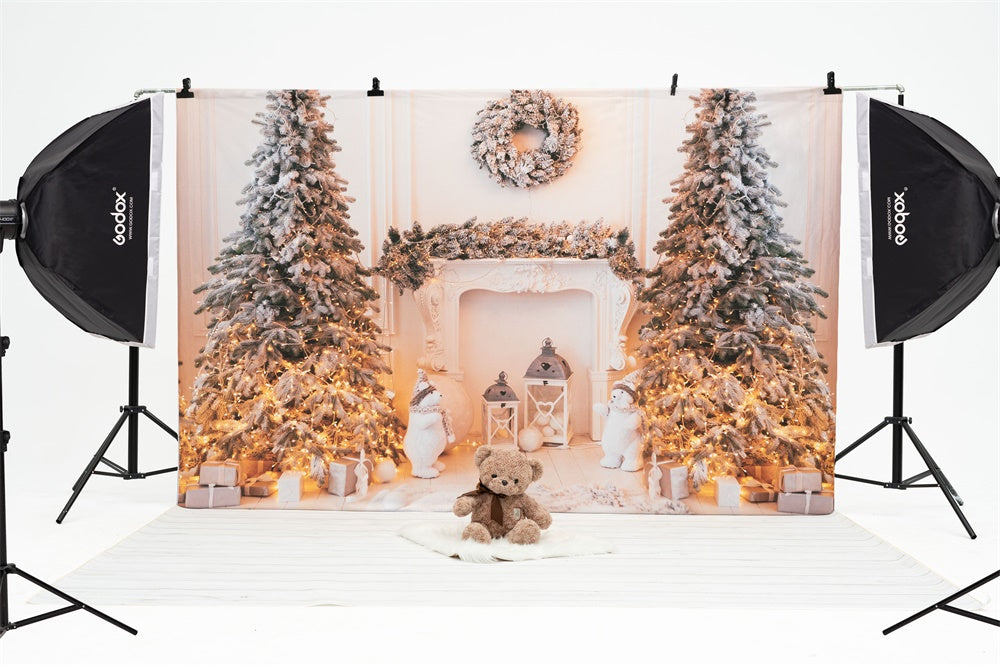 Kate ゴールデンライト暖炉クリスマスツリー背景