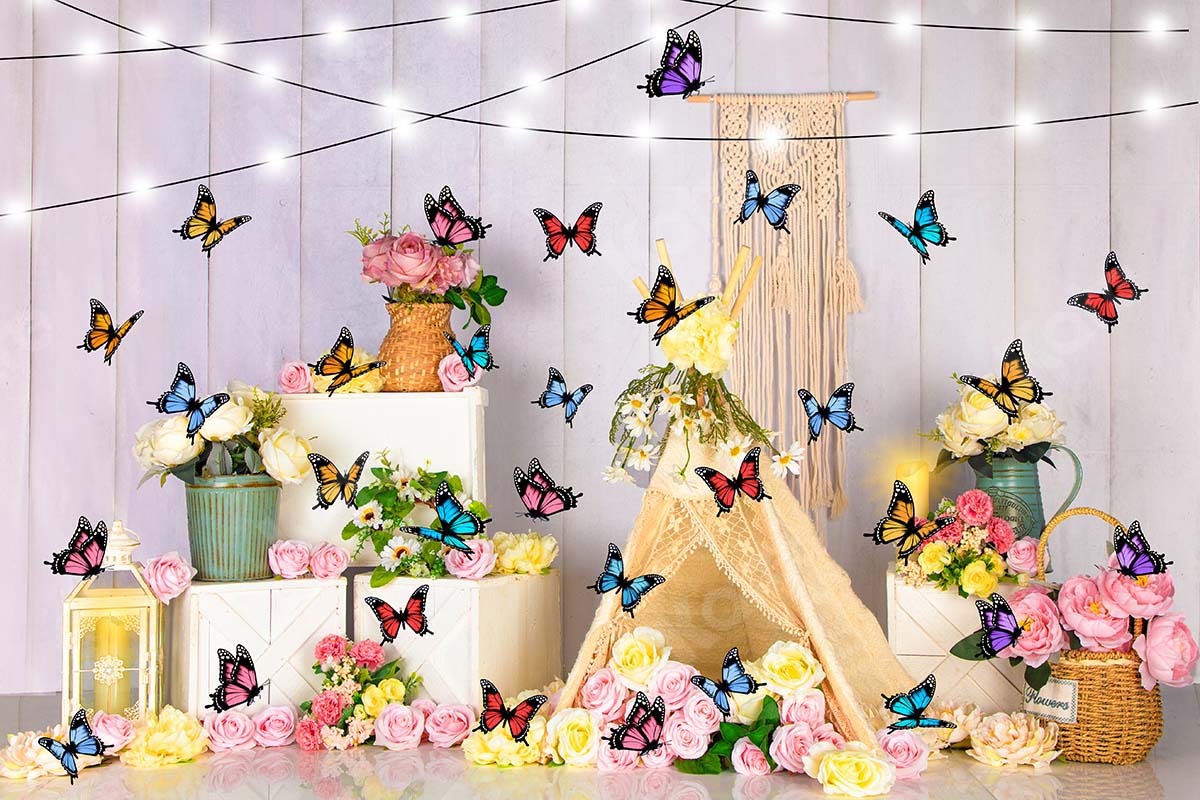 Kate 春の花のテントの蝶の背景