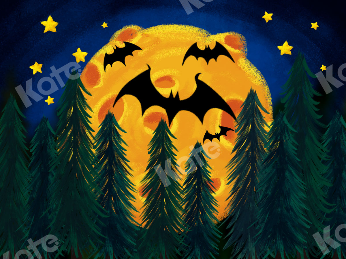 Kate ハロウィーンの背景スタームーンフォレストコウモリ