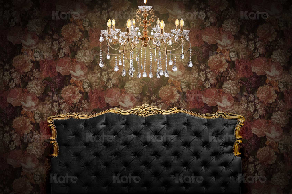 Kate ブラックヘッドボードレトロフローラル壁私室の背景