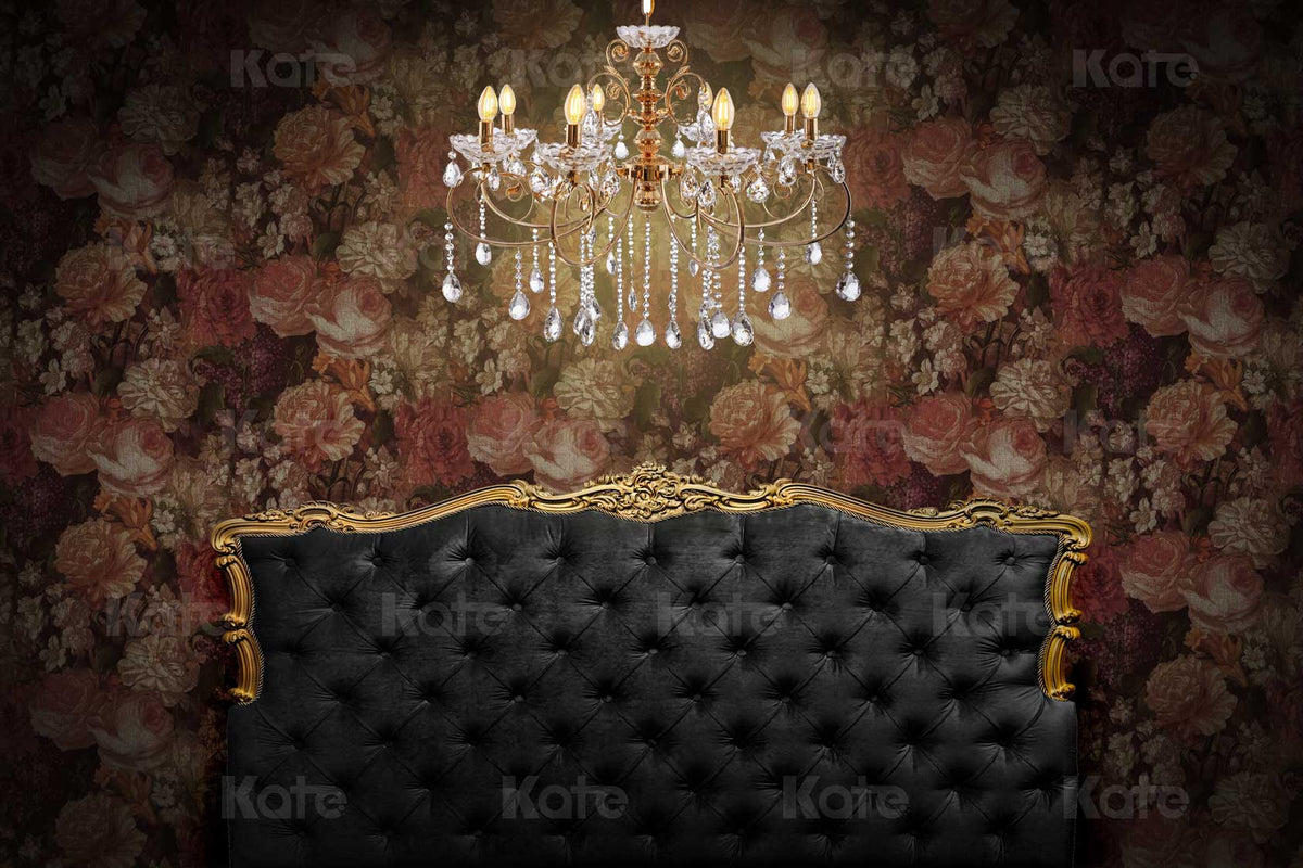 Kate ブラックヘッドボードレトロフローラル壁私室の背景