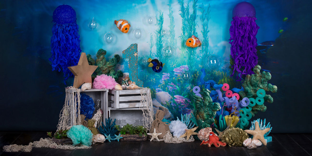 kate 海の下の人魚1歳の誕生日ケーキスマッシュ夏背景