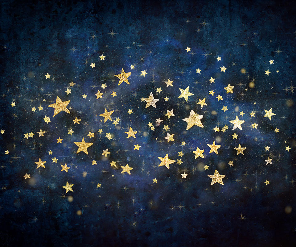 Kate 写真のための金の星の子供の背景を持つ夜空