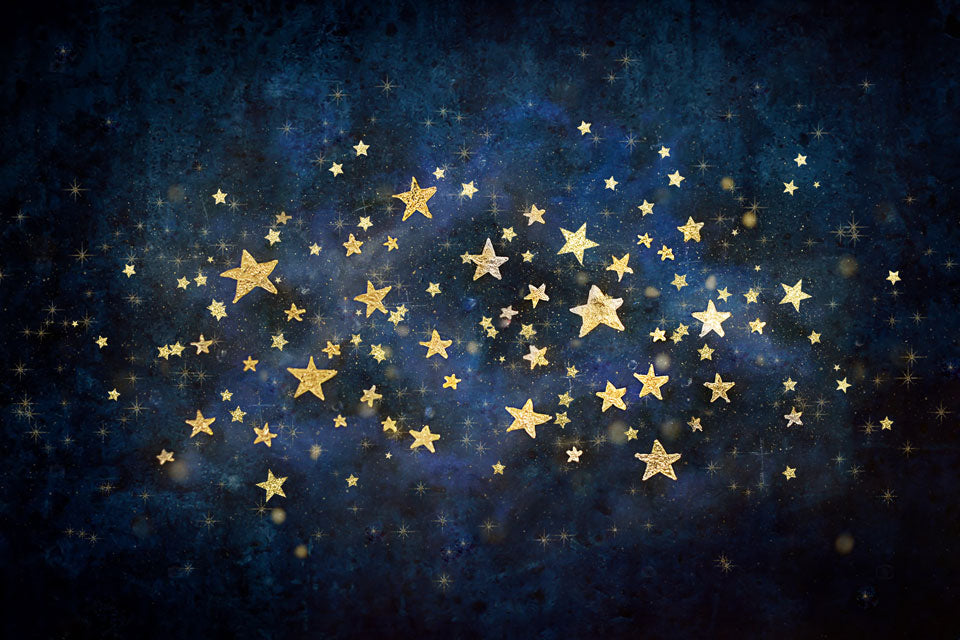 Kate 写真のための金の星の子供の背景を持つ夜空