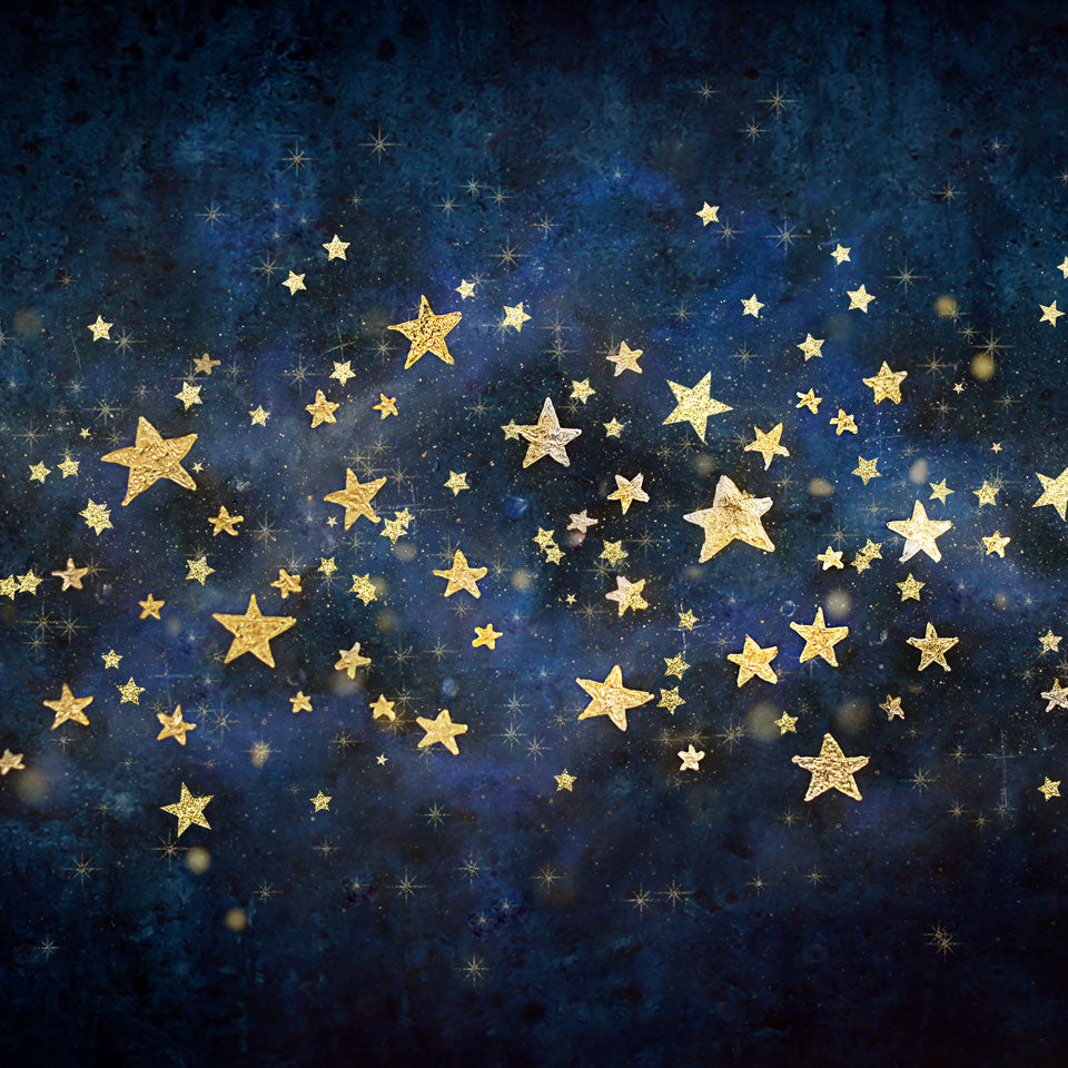 Kate 写真のための金の星の子供の背景を持つ夜空
