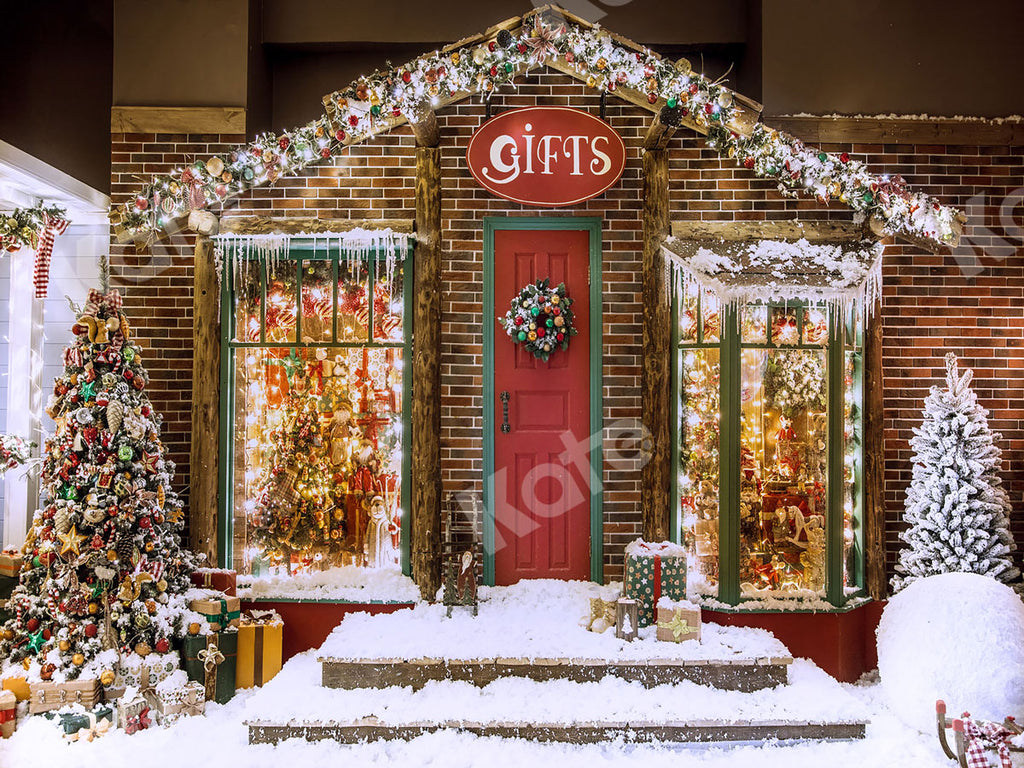 Kate 冬の雪のクリスマスギフトストアの背景