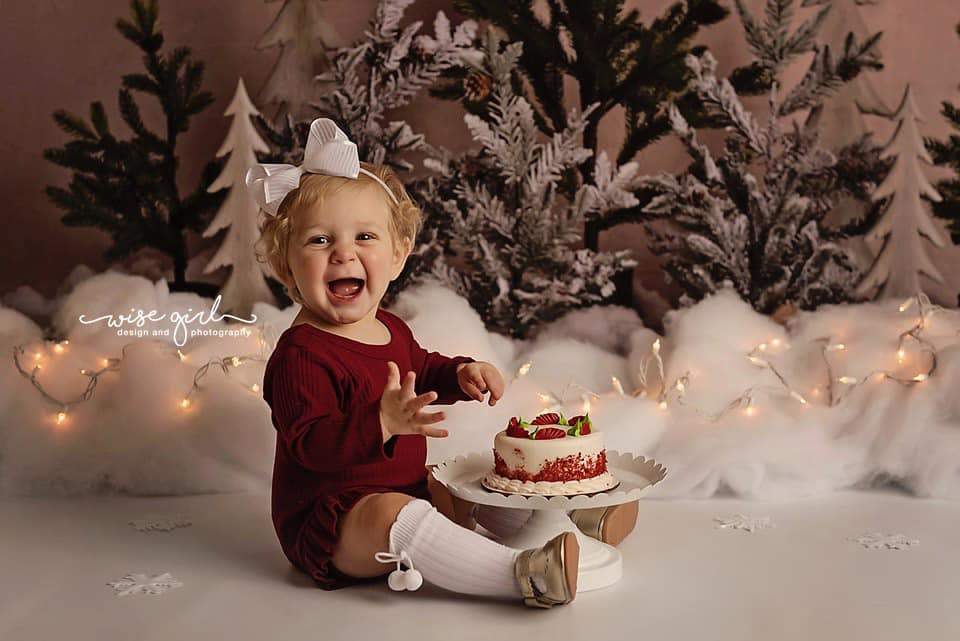 Kate 雪のクリスマスの背景に松の木設計されたMandy Ringe Photography