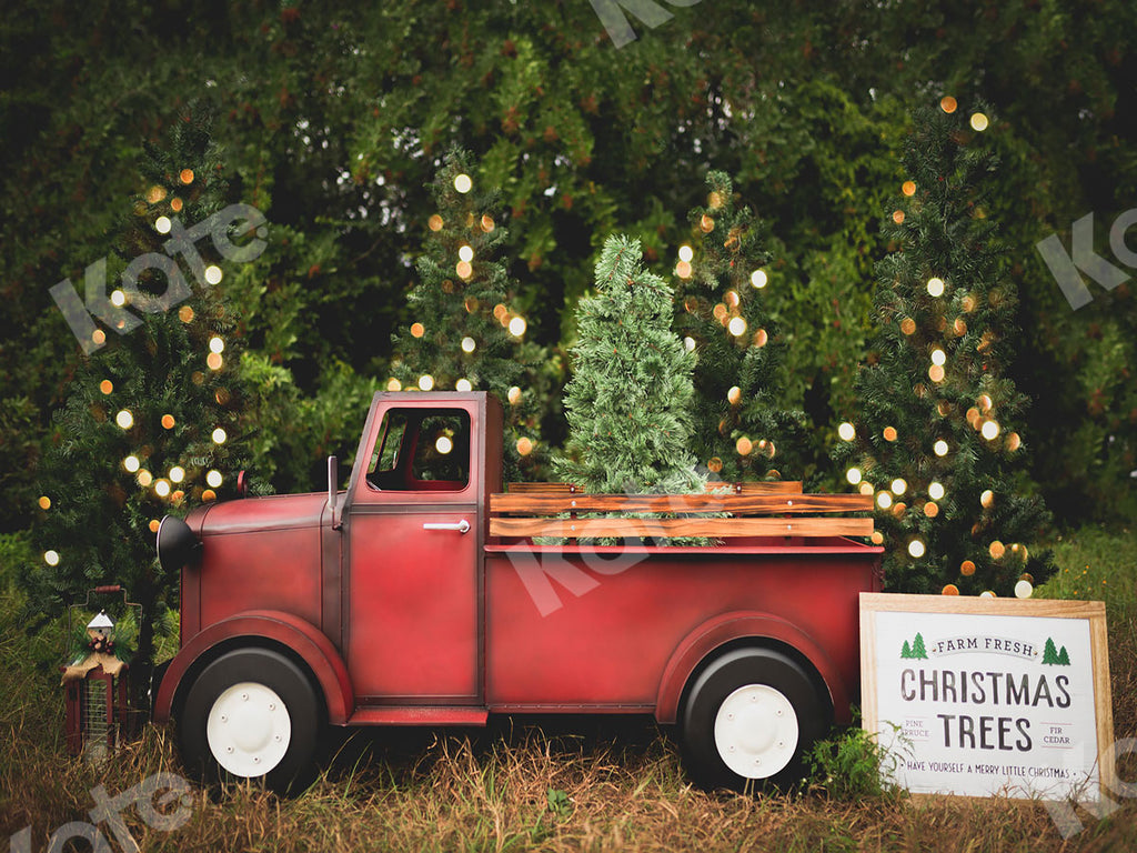 Kate 赤い車のクリスマスツリーファームの背景 によって設計された Pine Park Collection