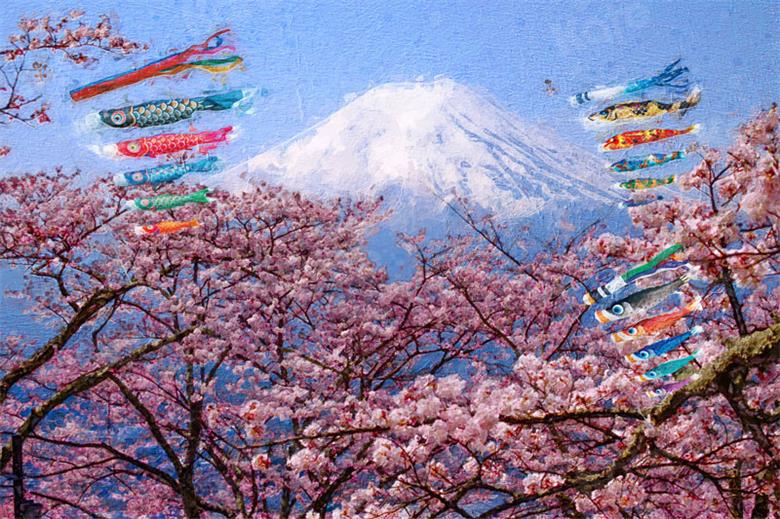 Kate 写真家のための富士山少年の日七五三桜の背景布