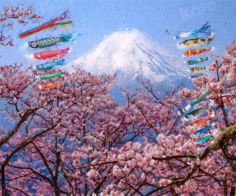 Kate 写真家のための富士山少年の日七五三桜の背景布