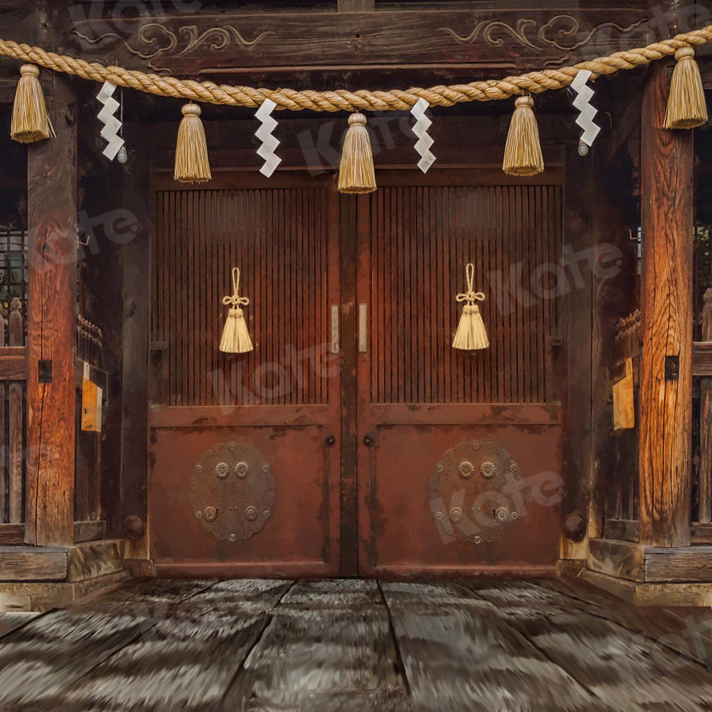 Kate七五三成人式男子の日女子の日 茶色の木製ドア レトロ神社写真家のための背景布