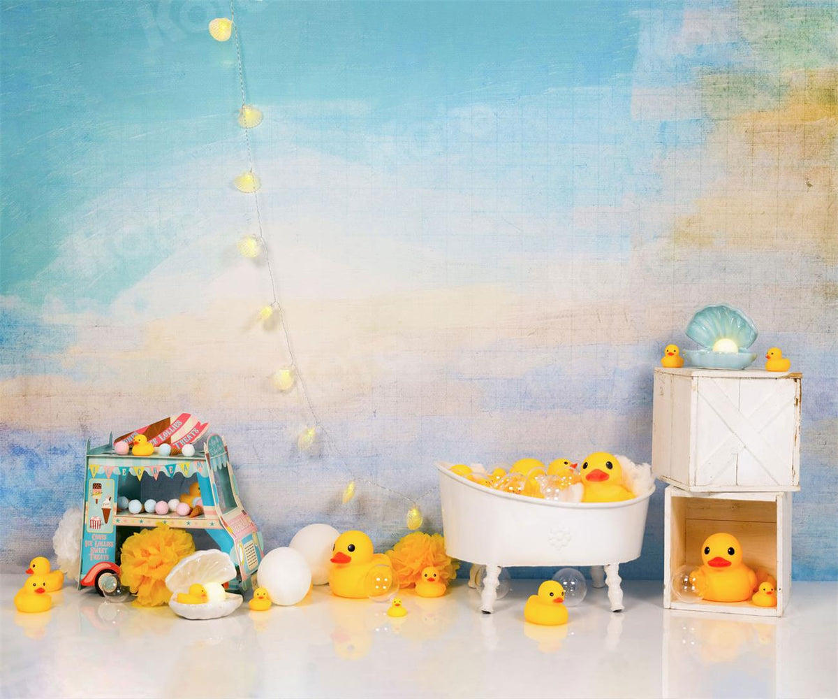 kateバスルームの子供たちの小さな黄色いアヒルの背景写真家のためのスタジオ