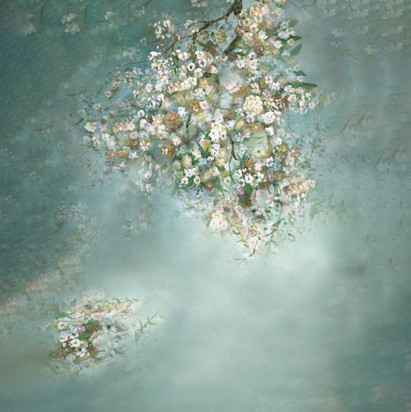 Kate 緑の春の花背景布