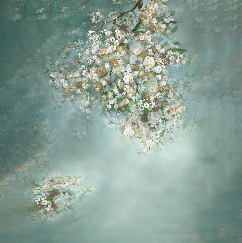 Kate 緑の春の花背景布