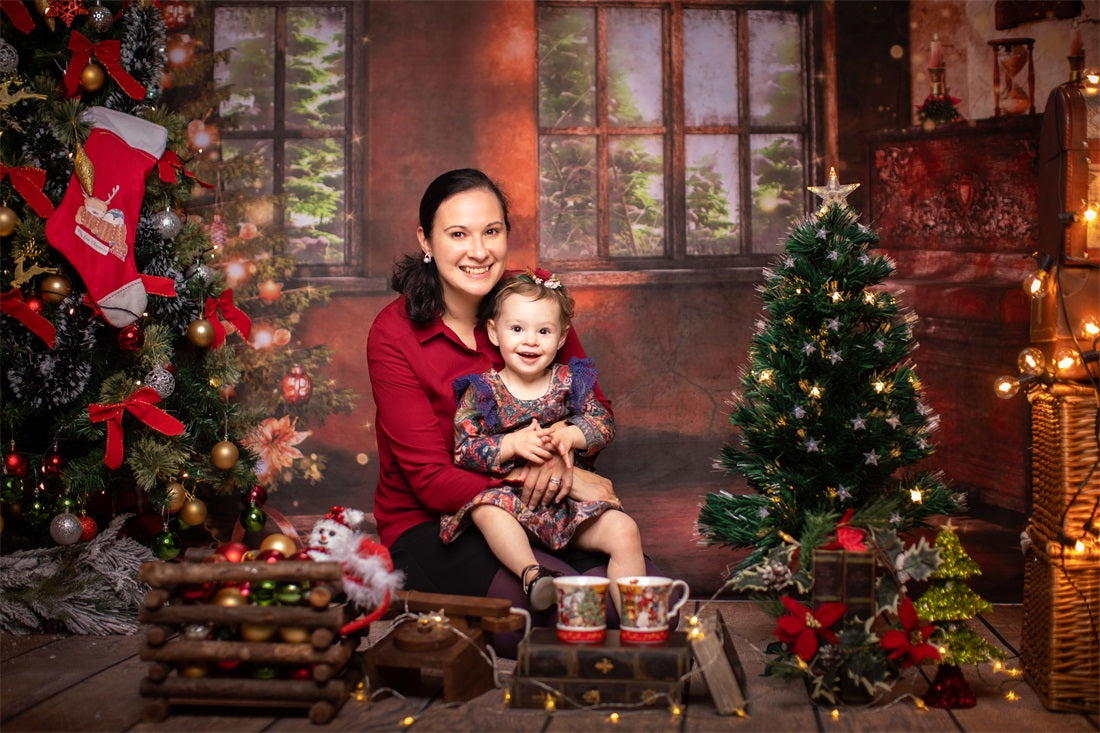 Kate レトロなリビングルームのクリスマスツリーの背景色