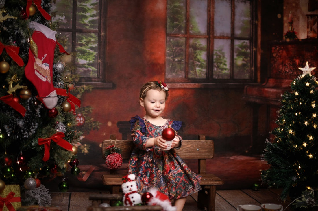 Kate レトロなリビングルームのクリスマスツリーの背景色