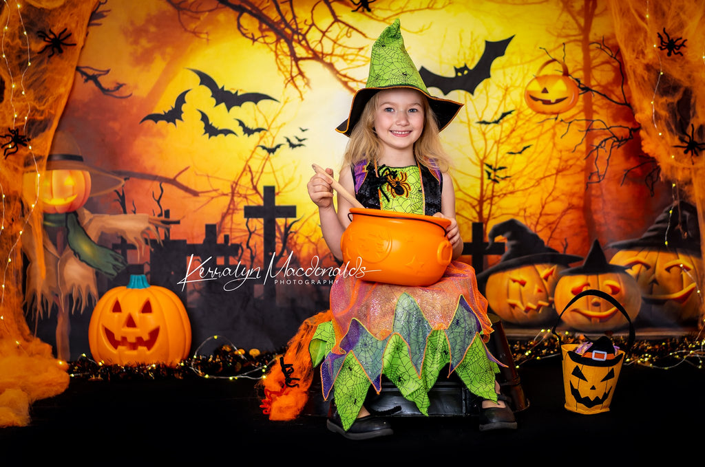 Kate ハロウィーン墓地コウモリパンプキン背景