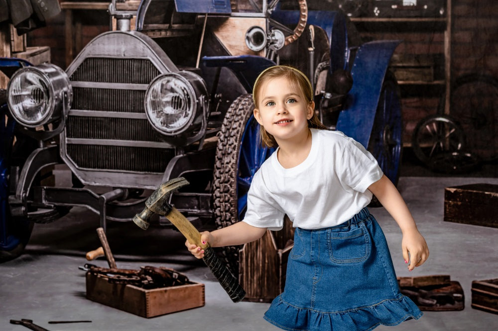 Kate 男の子の写真撮影のための父の日ガレージカーワークショップの背景