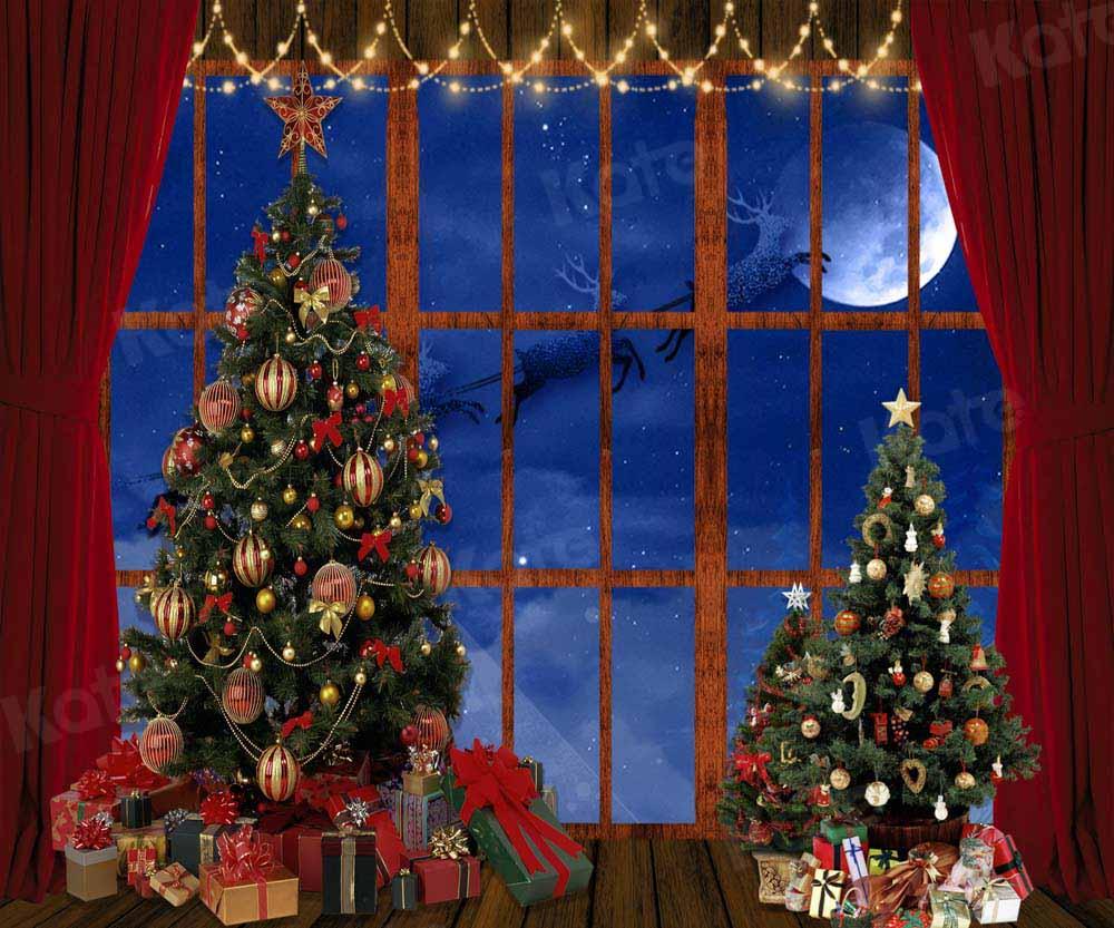 ケイトクリスマスツリーウィンドウの背景写真撮影のためのエルクムーン