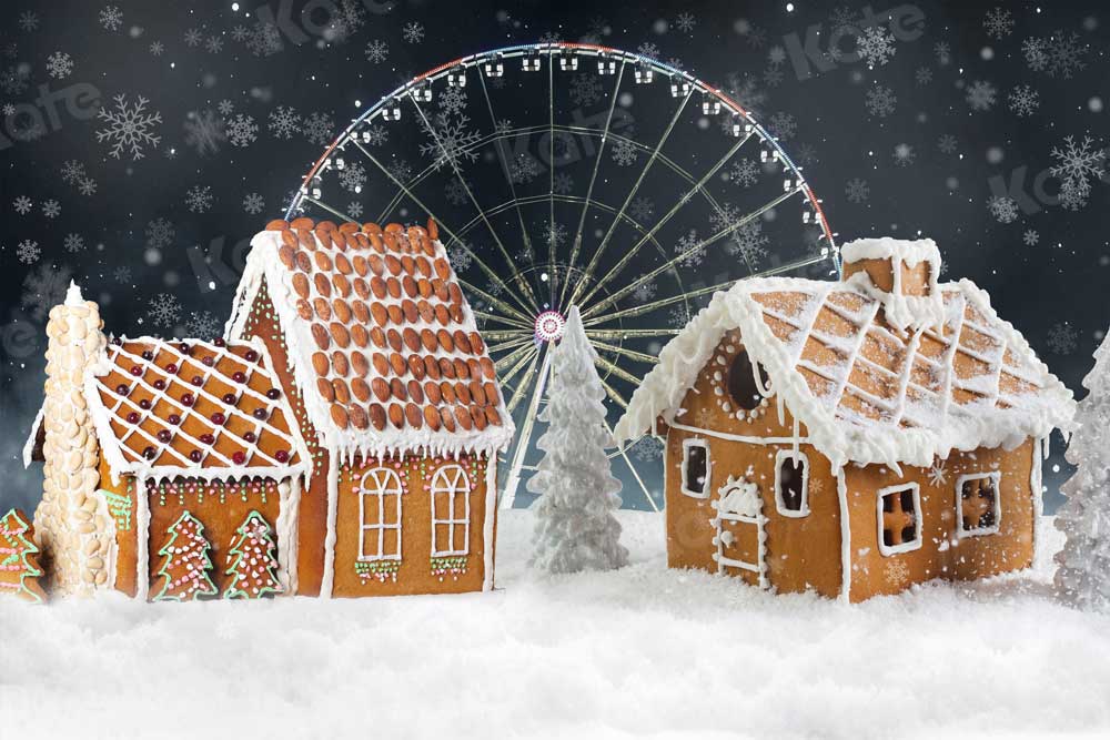 写真撮影のためのKateクリスマスキャンディハウス背景観覧車