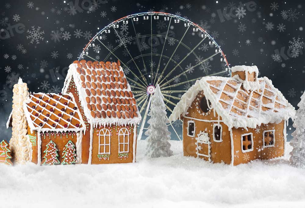 写真撮影のためのKateクリスマスキャンディハウス背景観覧車